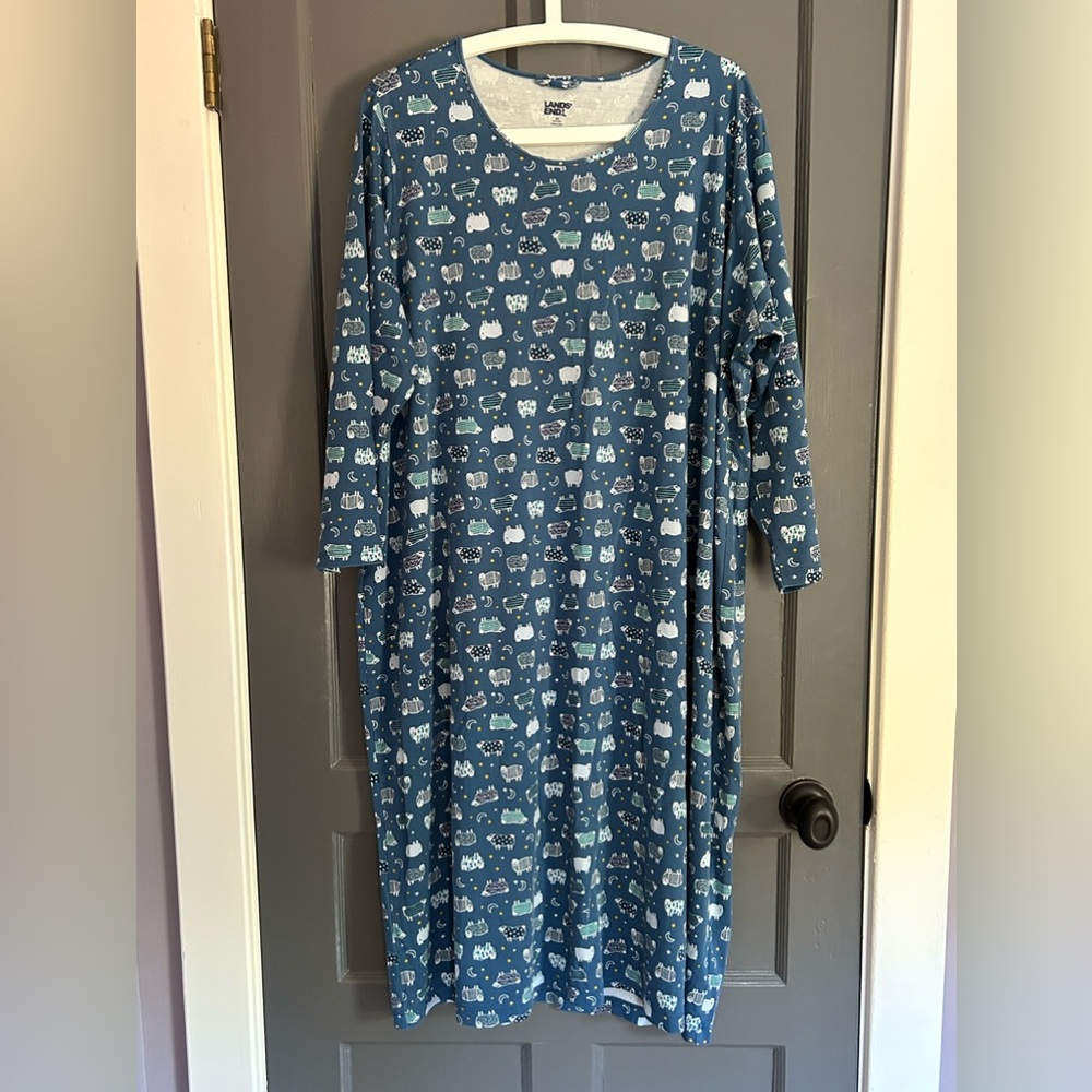 Land’s End Women’s Cotton Long Sleeve Midcalf Nightgown